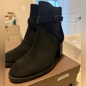 Blondo Black Suede Ankle Boots with Buckle Strap